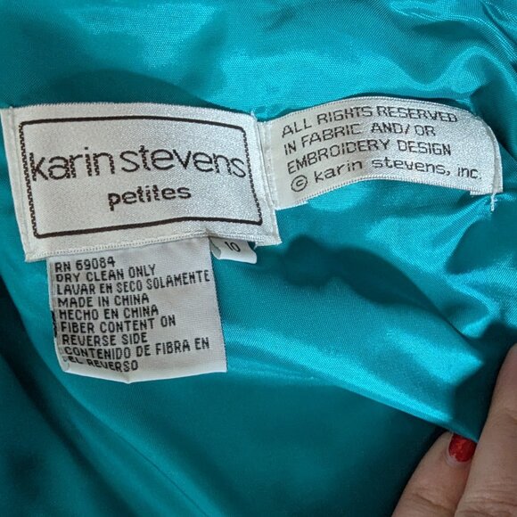 Karin Stevens 2- Piece Sheath Dress Short Sleeve Jacket Linen Embroidered Sz 10P - Picture 9 of 11